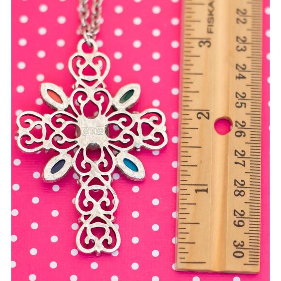 Vintage Celtic Multi Stones Cross Necklace by Avon 24 inch - P9 - Picture 3 of 3